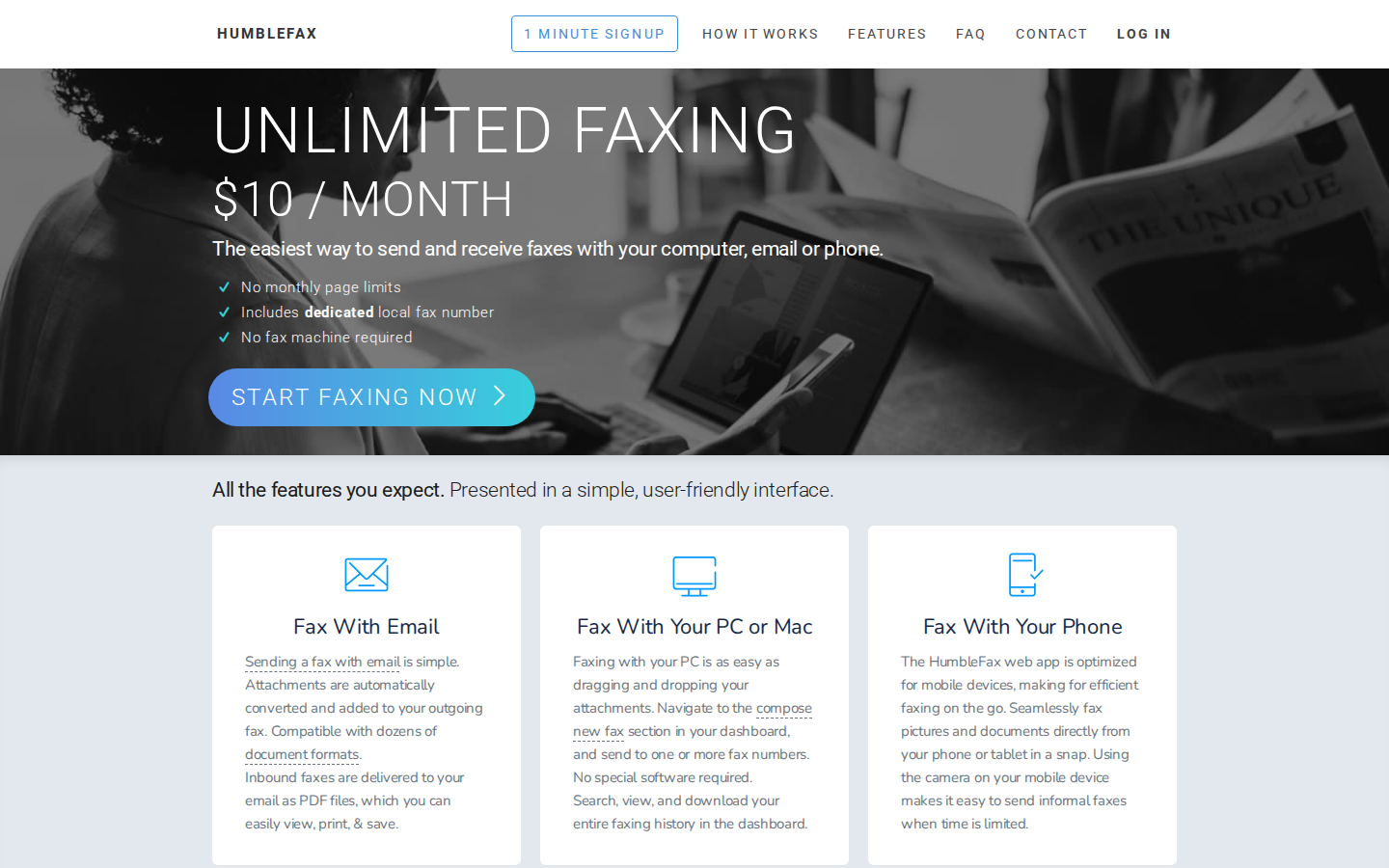 HumbleFax's homepage (captured 2026-06-22)