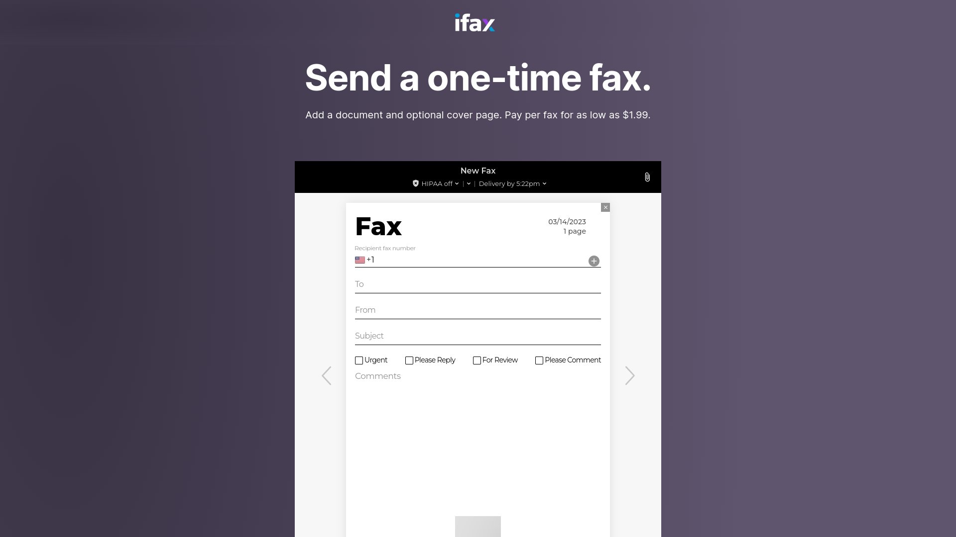 iFax's web sending interface
