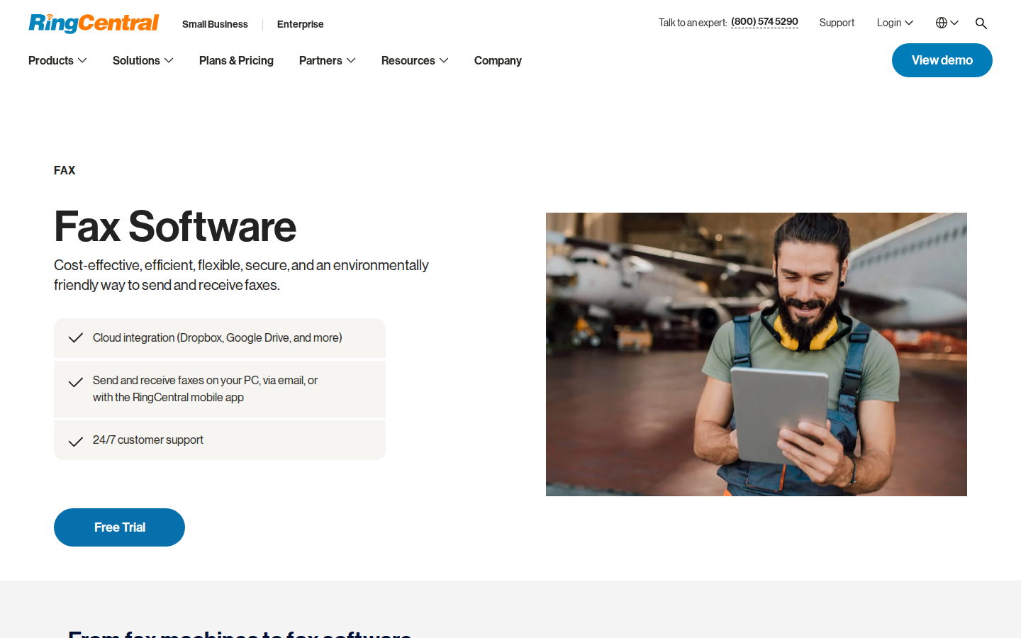 RingCentral's fax product page (captured 2026-06-22)