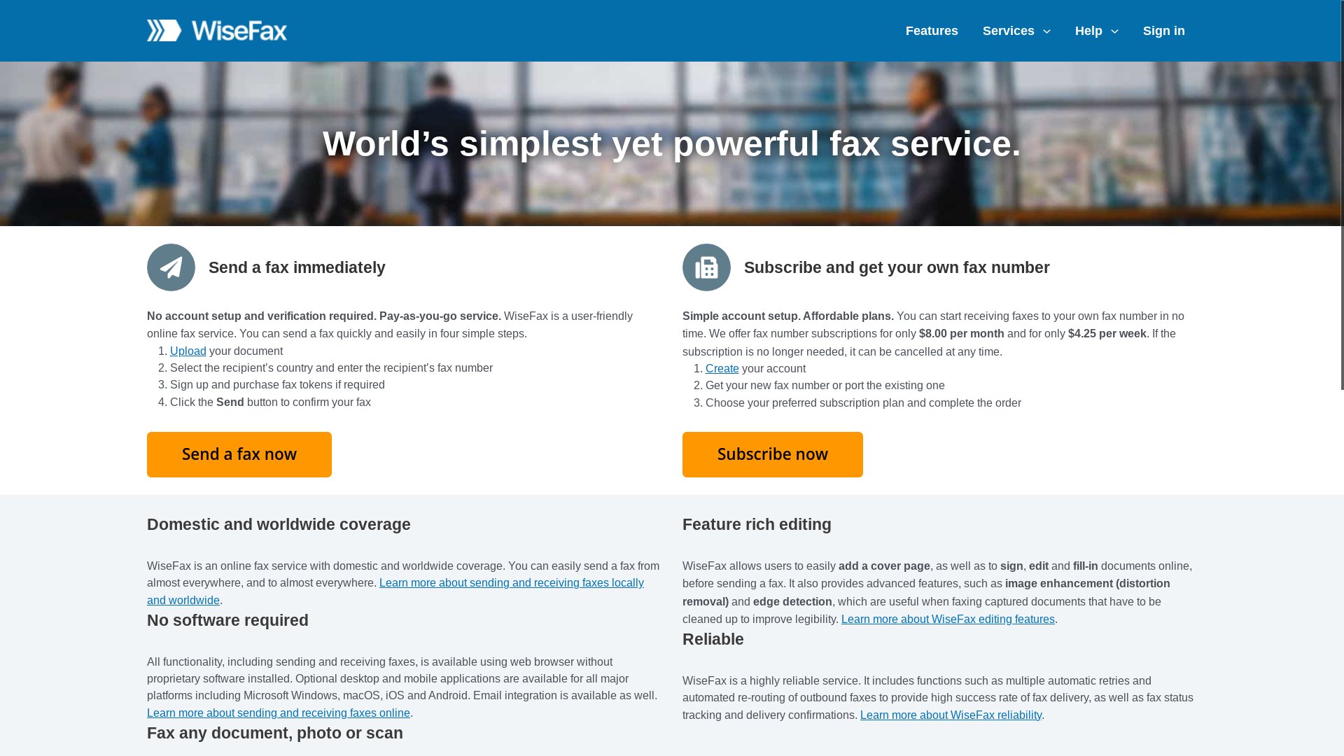 WiseFax's web sending interface