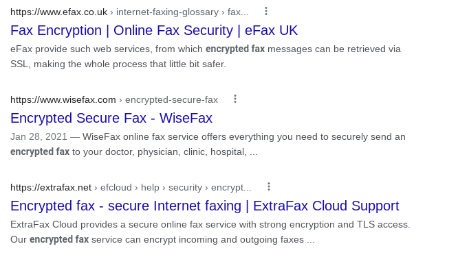 "Encrypted fax" search on Google